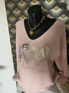 PULL LOVE  ROSE POUDRE    TU38/44 petit 46