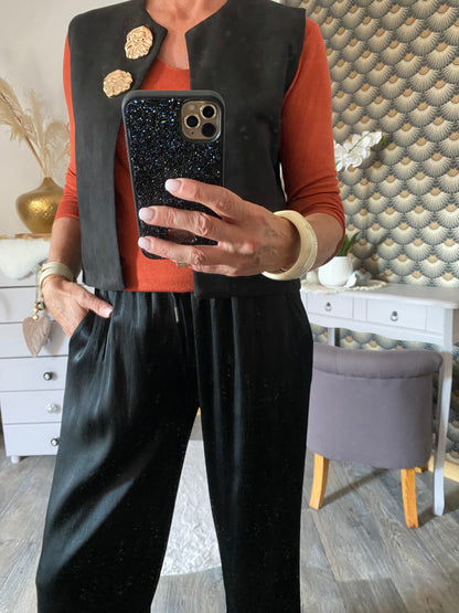 PANTALON SATIN NOIR TU 36/44