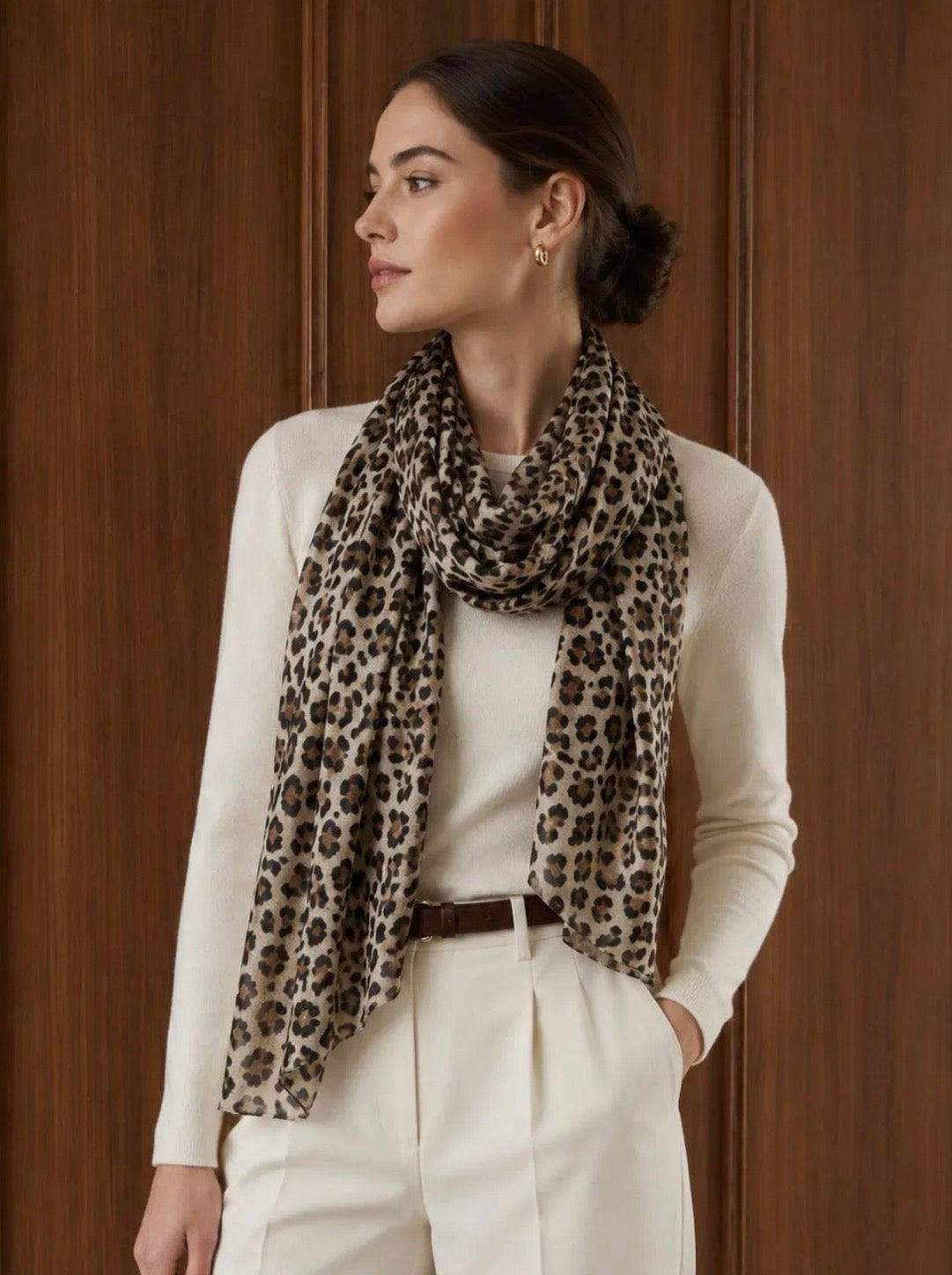 FOULARD 3 100% VISCOSE CAMEL LEOPARD