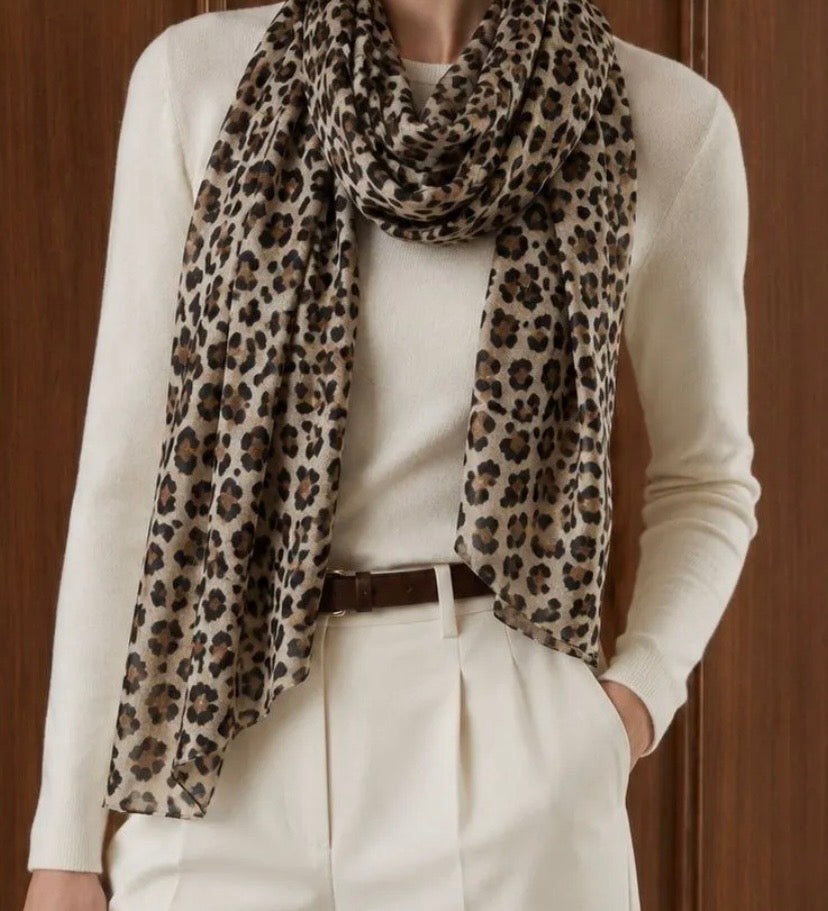 FOULARD 3 100% VISCOSE CAMEL LEOPARD