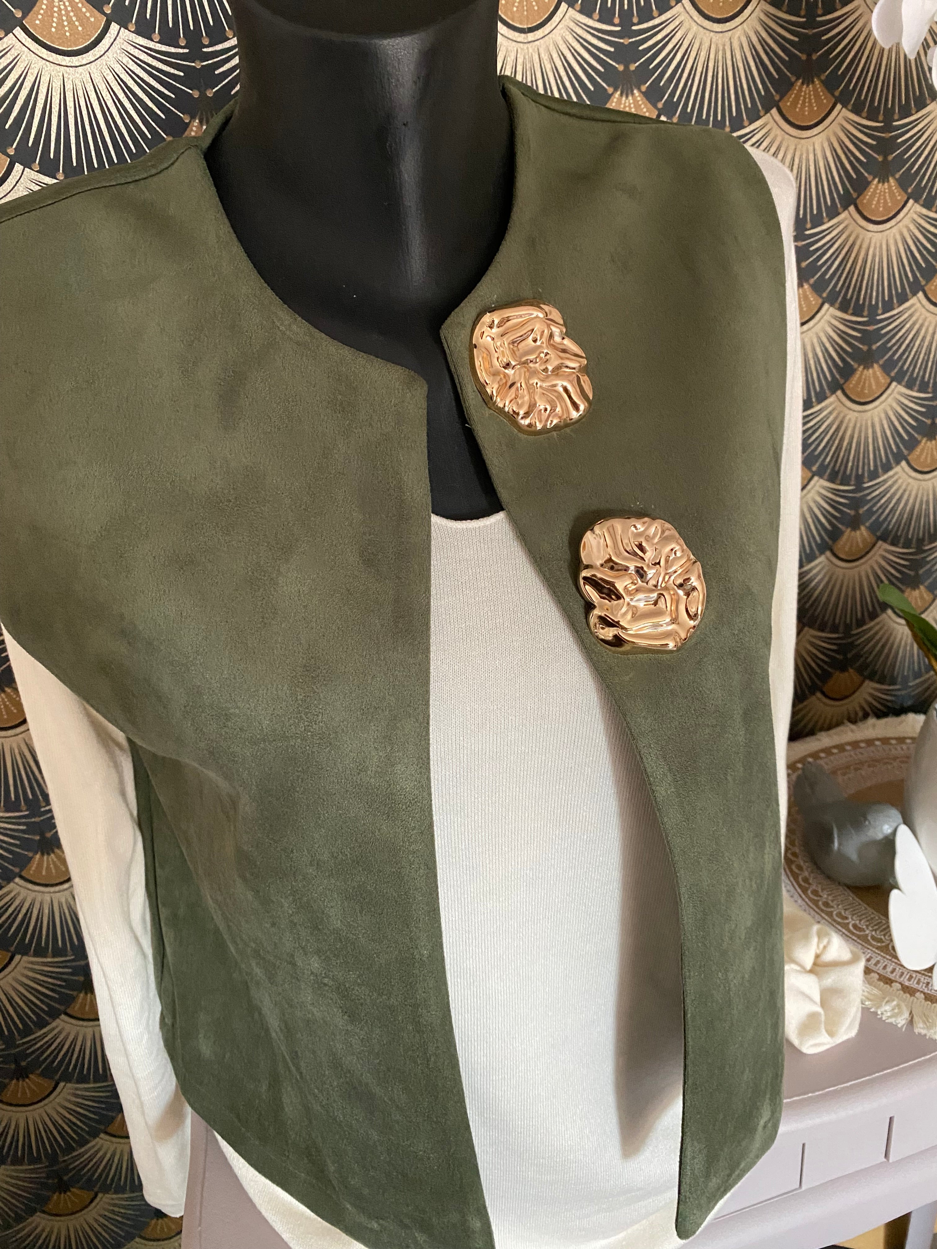 GILET SUEDINE  KAKI TU 34/40