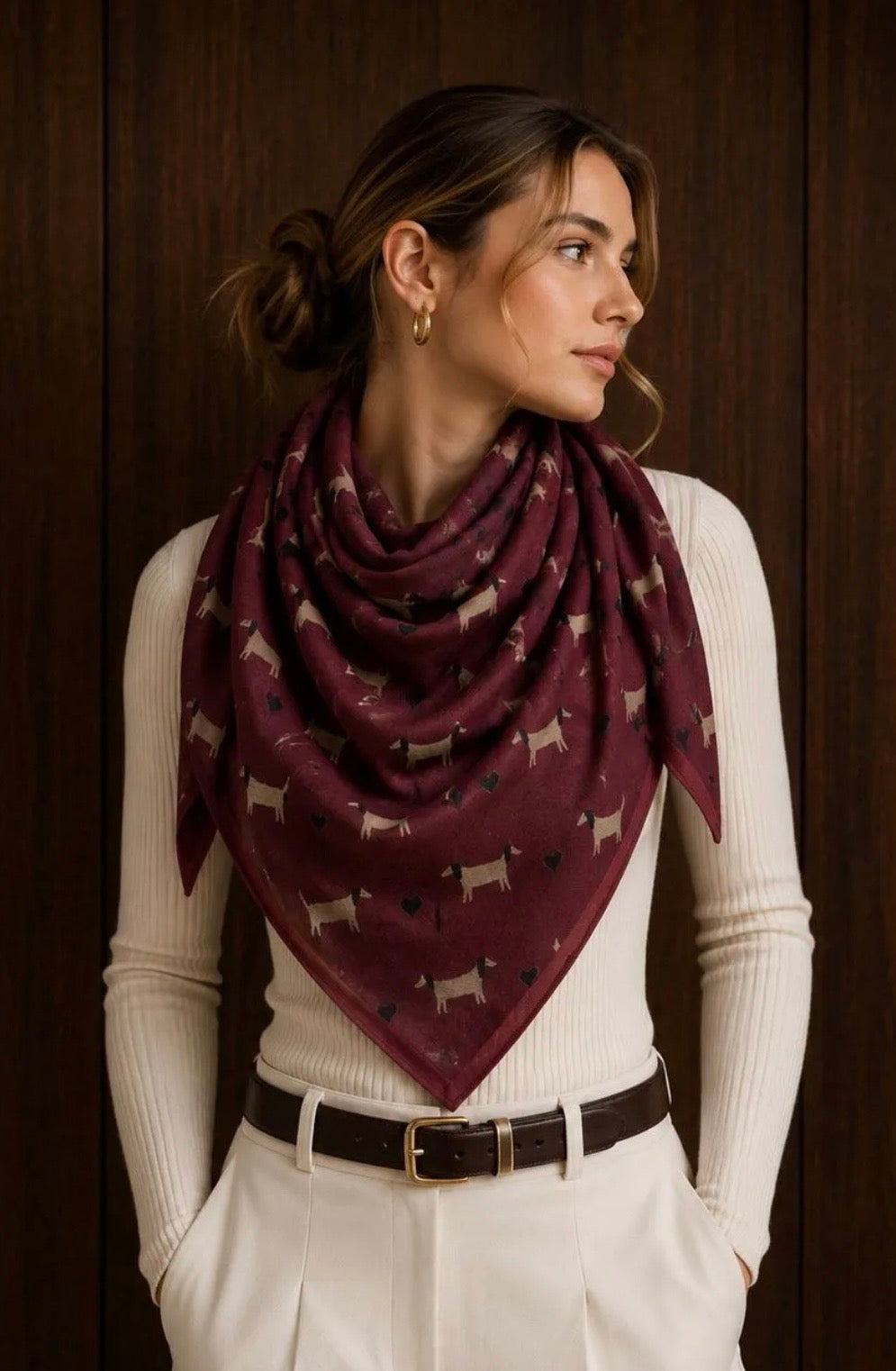 FOULARD TRIANGLE 6 CHIEN   TAUPE 100% VISCOSE