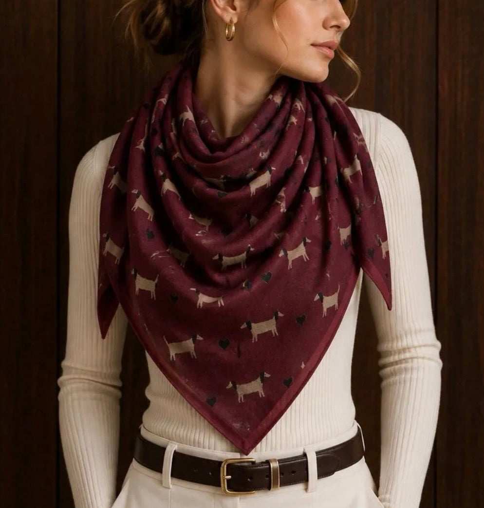 FOULARD TRIANGLE 6 CHIEN   TAUPE 100% VISCOSE