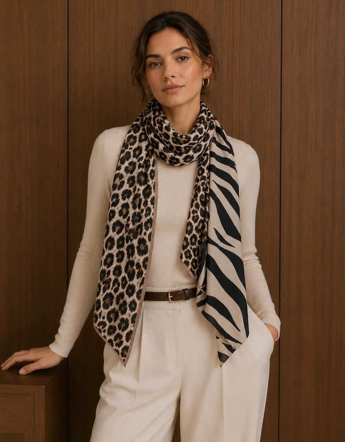 FOULARD 8 IMPRIME ZEBRE NOIR  100% VISCOSE
