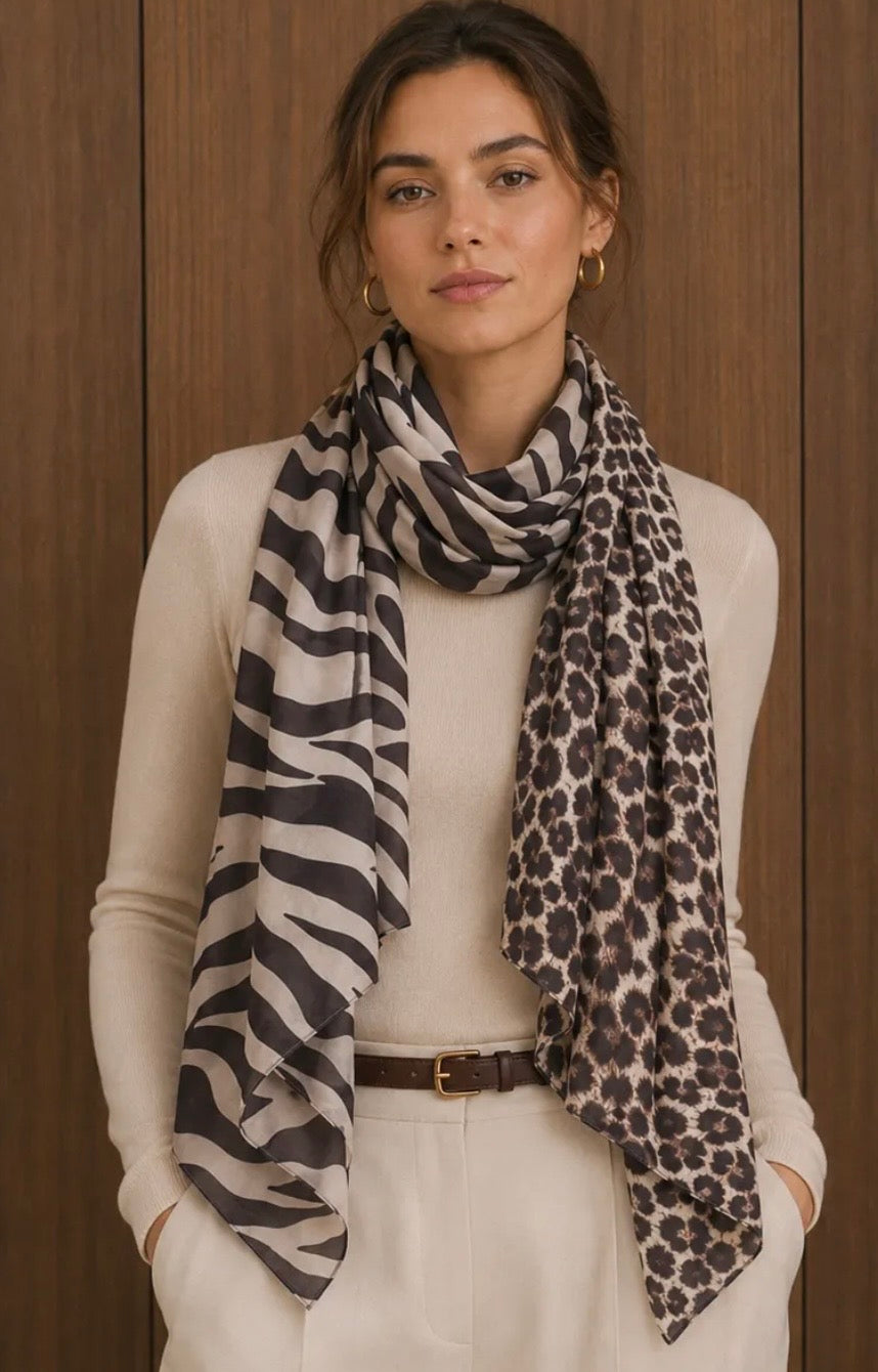 FOULARD 7 IMPRIME ZEBRE CAFE 100% VISCOSE