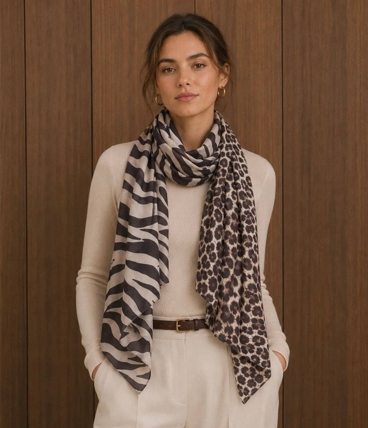 FOULARD 7 IMPRIME ZEBRE CAFE 100% VISCOSE