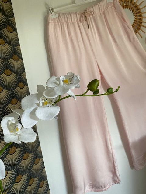 PANTALON PALAZZO ROSE  38/46  EFFET SOIE