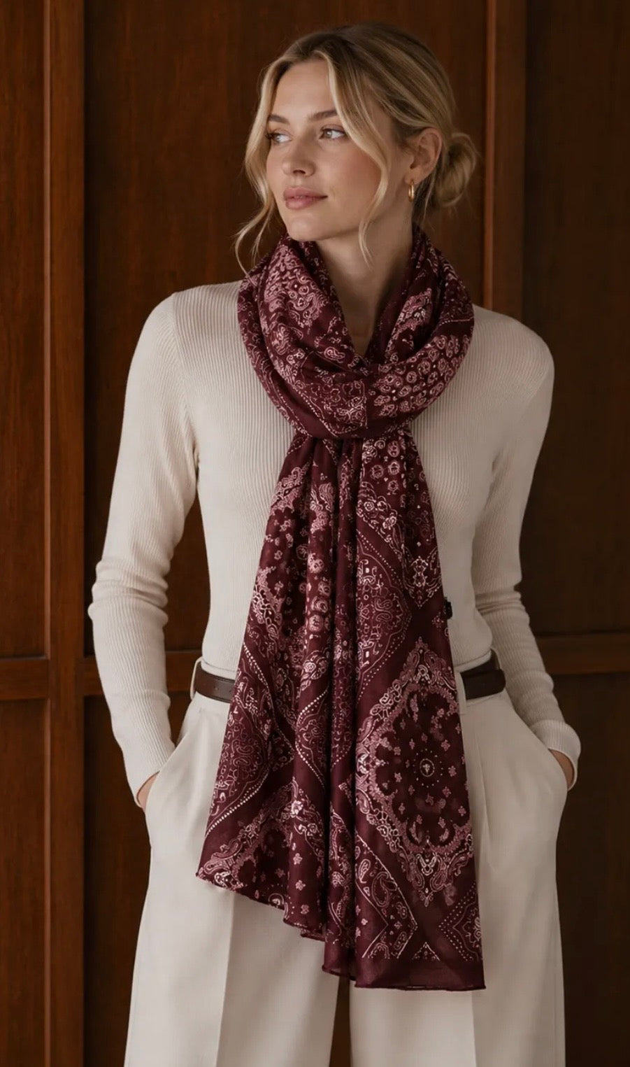 FOULARD 10 IMPRIME  100% VISCOSE  BORDEAUX