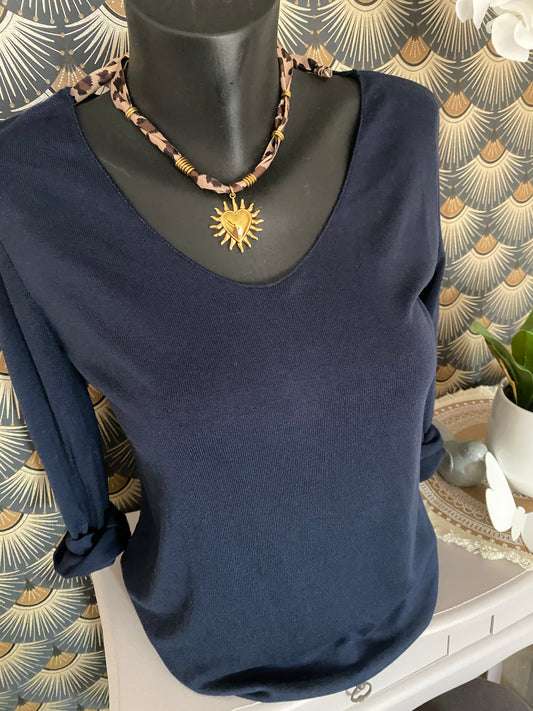 PULL FIN UNI  BLEU MARINE TU 36/42