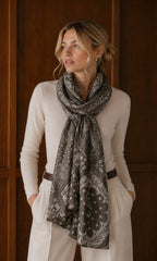 FOULARD 9 IMPRIME  100% VISCOSE  KAKI