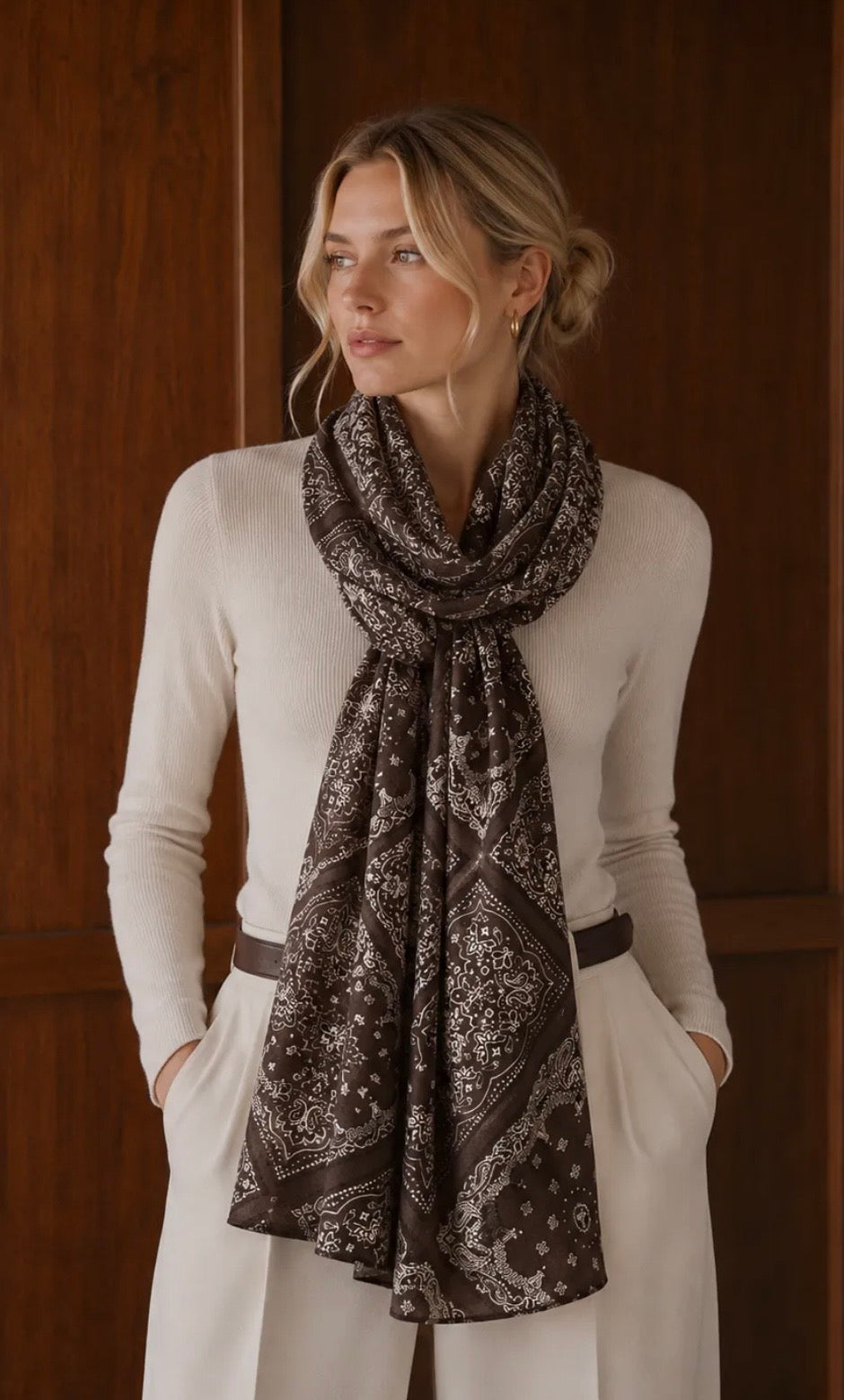 FOULARD 11 IMPRIME  100% VISCOSE  CAFE