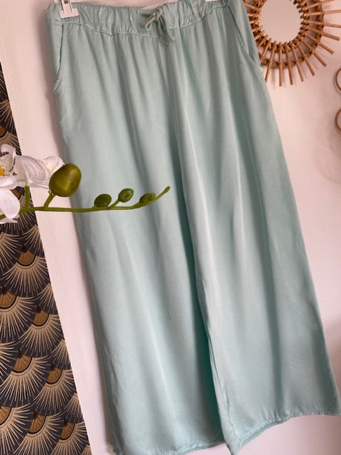 PANTALON PALAZZO VERT D'EAU    38/46  EFFET SOIE