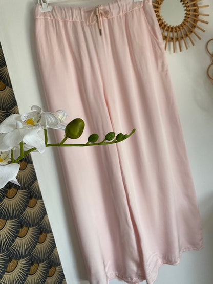 PANTALON PALAZZO ROSE  38/46  EFFET SOIE