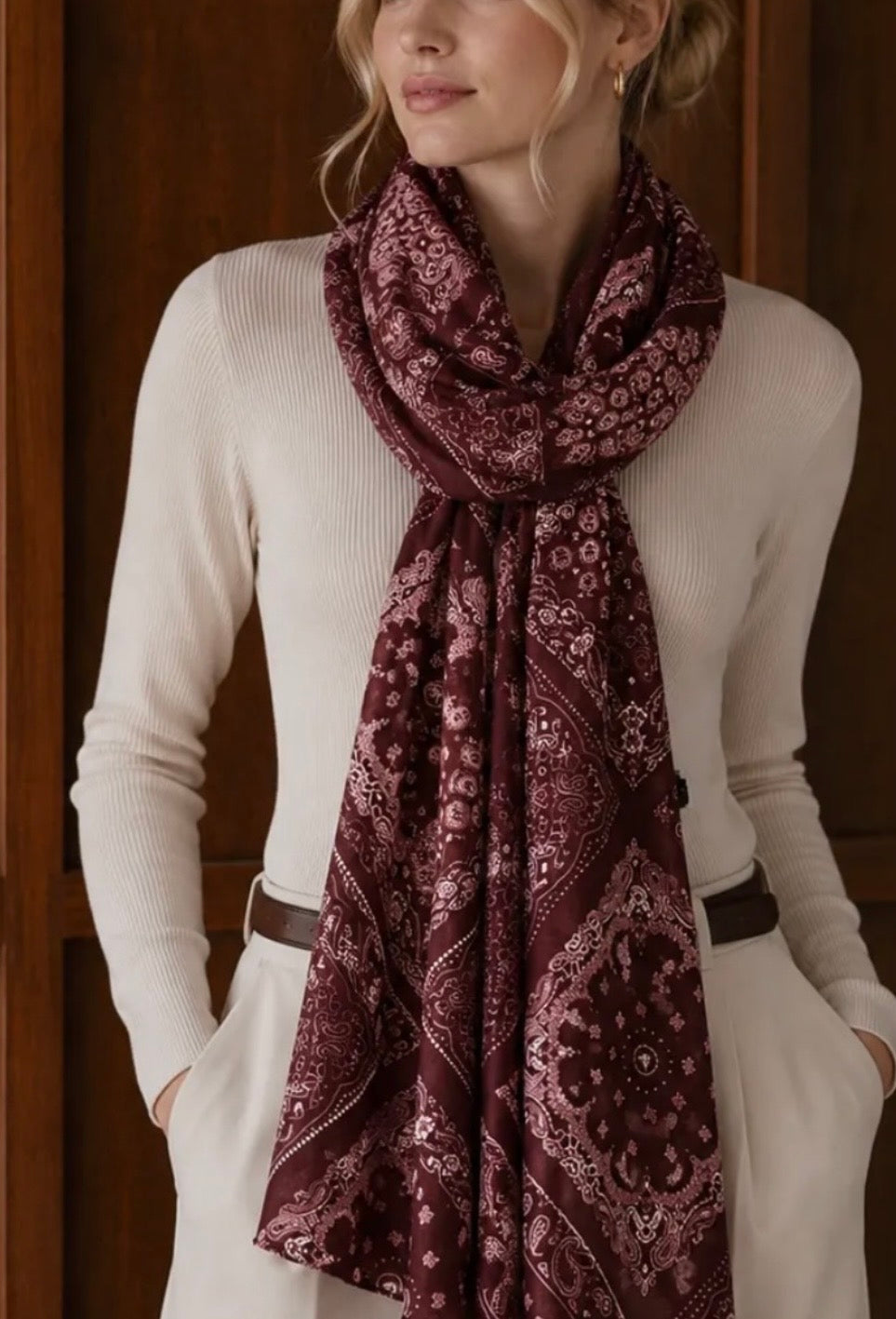 FOULARD 10 IMPRIME  100% VISCOSE  BORDEAUX