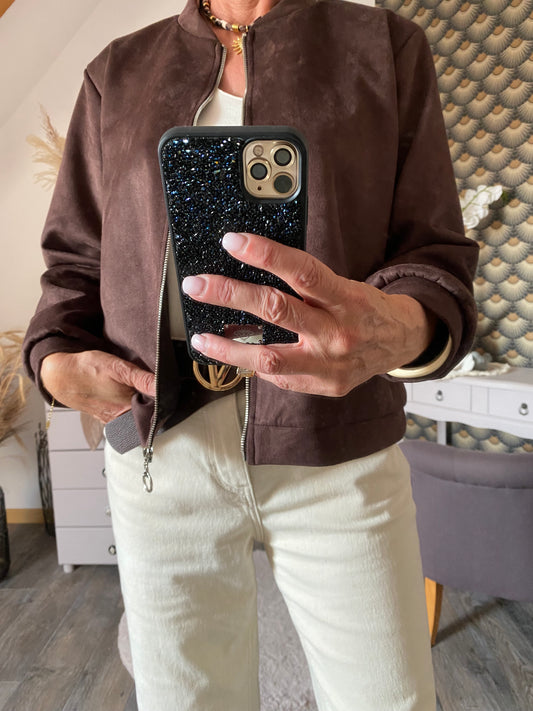 VESTE BOMBER SUEDINE CHOCO  TU 34/44