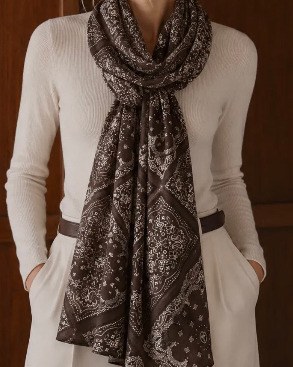 FOULARD 11 IMPRIME  100% VISCOSE  CAFE
