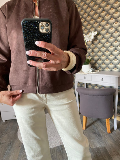 VESTE BOMBER SUEDINE CHOCO  TU 34/44