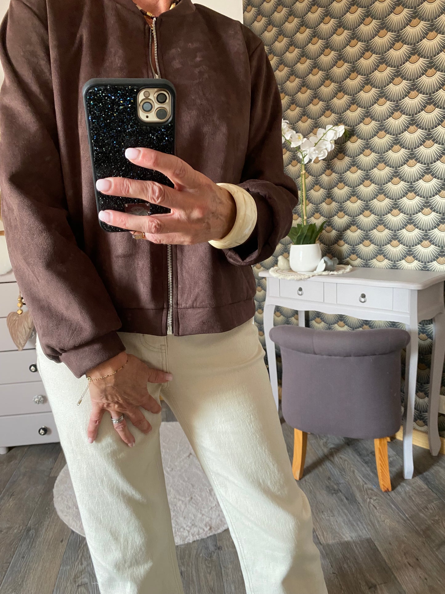 VESTE BOMBER SUEDINE CHOCO  TU 34/44