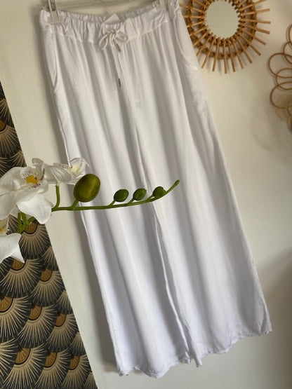 PANTALON PALAZZO BLANC   38/46  EFFET SOIE