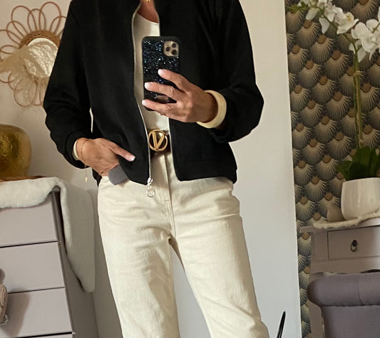VESTE BOMBER SUEDINE NOIRE  TU 34/44