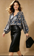 BLOUSE LEOPARD BLEU MARINE TU34/42