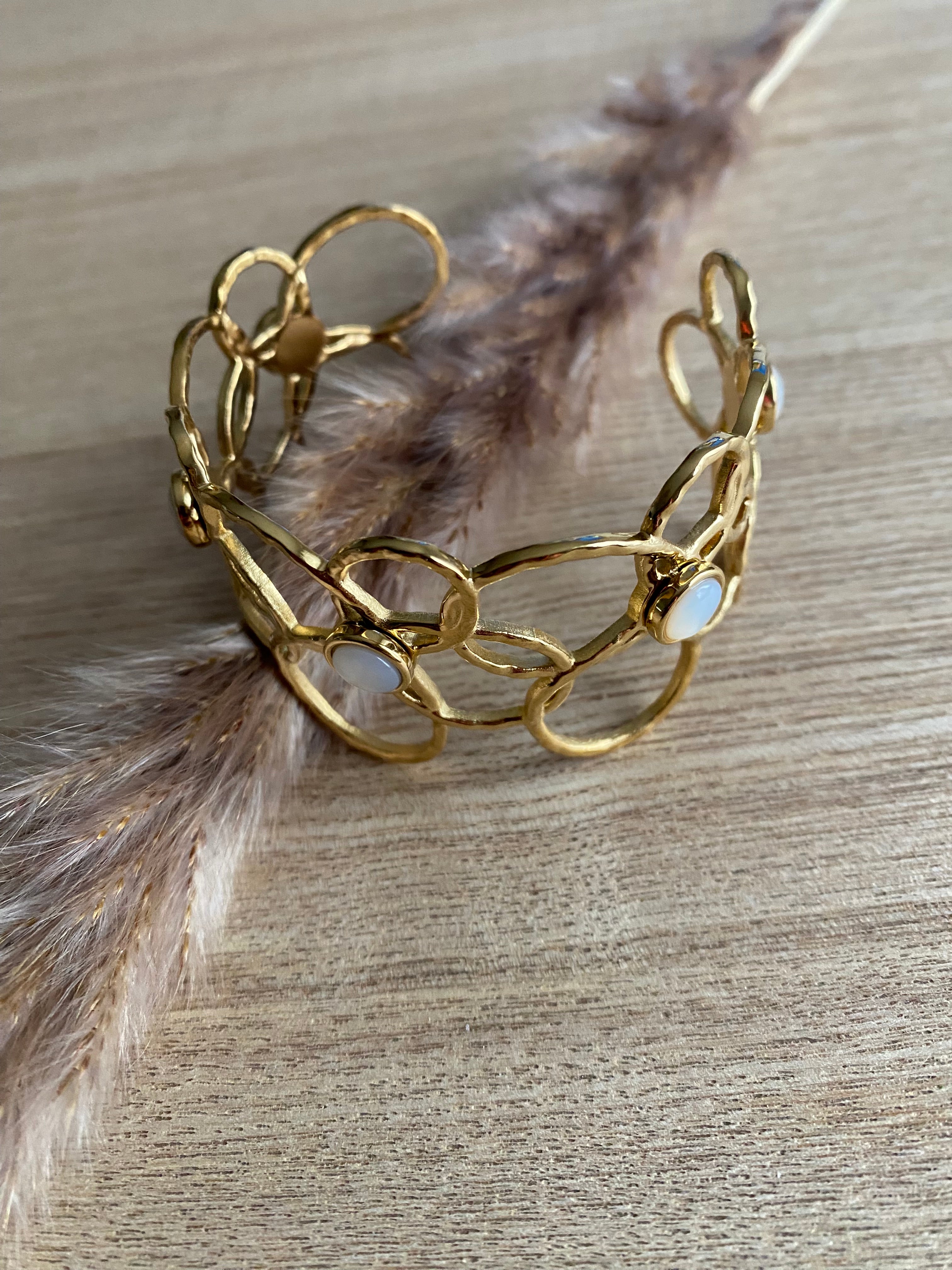 MANCHETTE FLEURS PIERRES NATURELLES   NACRE