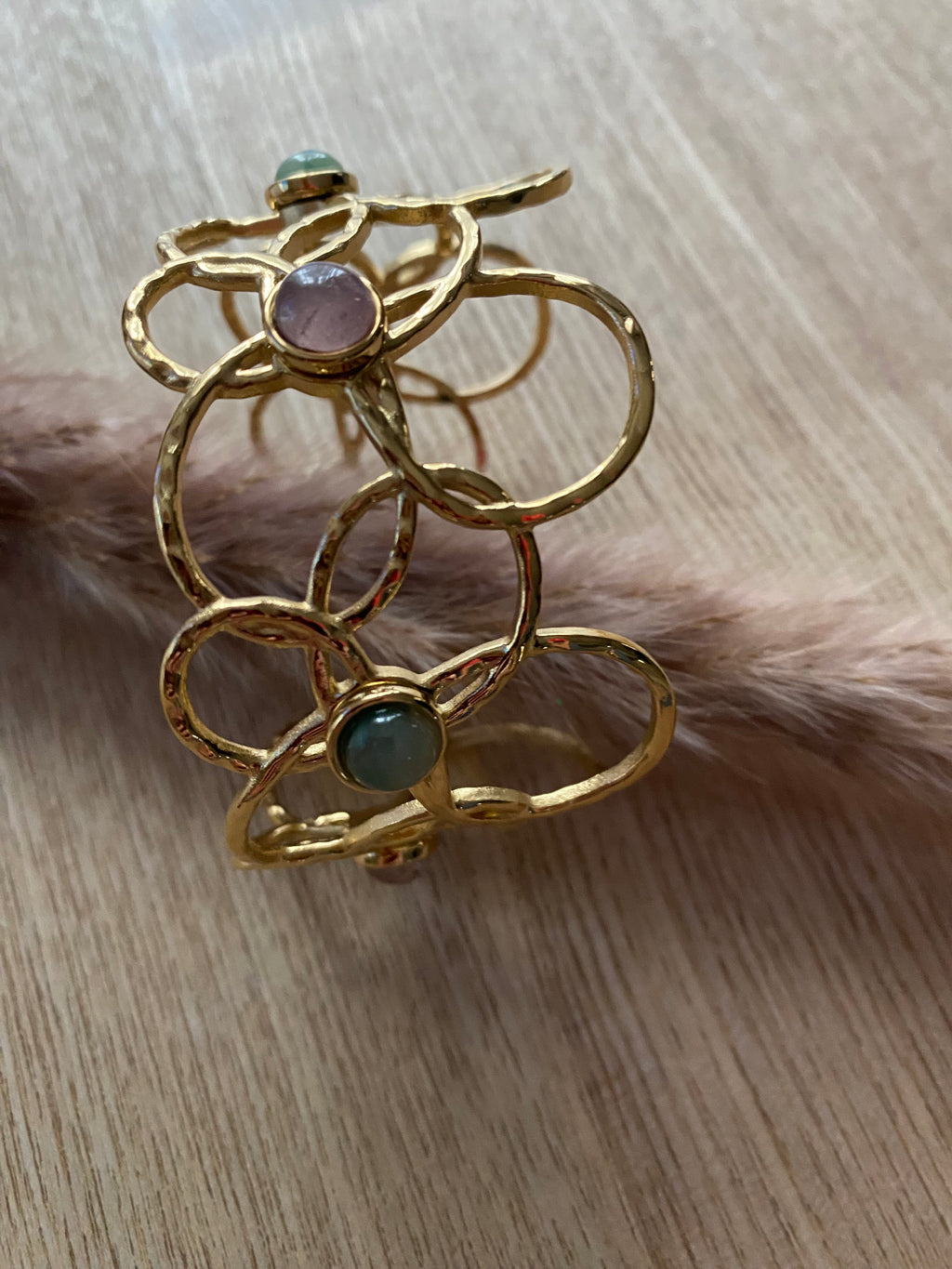 MANCHETTE FLEURS PIERRES NATURELLES   QUARTZ FRAISE
