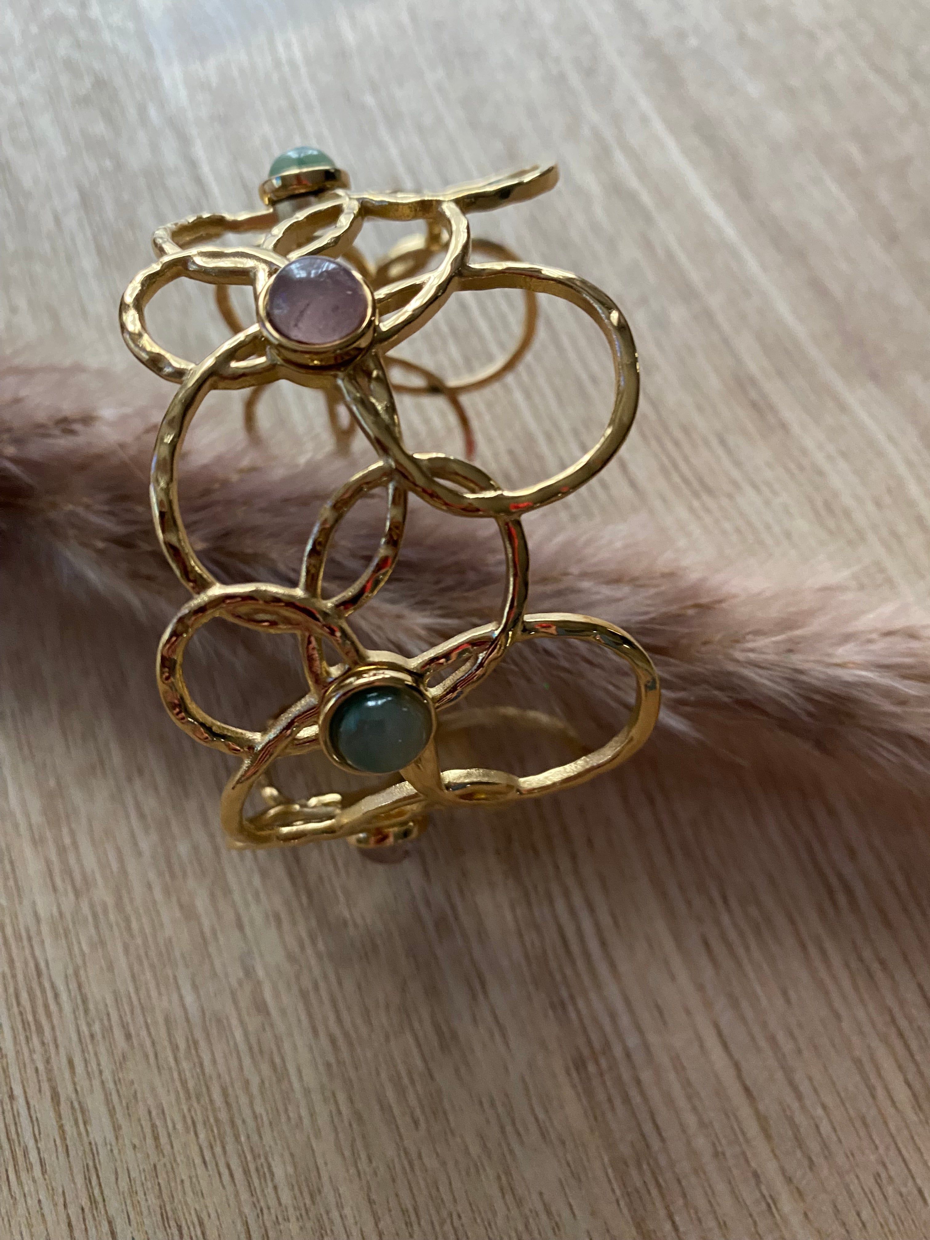MANCHETTE FLEURS PIERRES NATURELLES   QUARTZ FRAISE