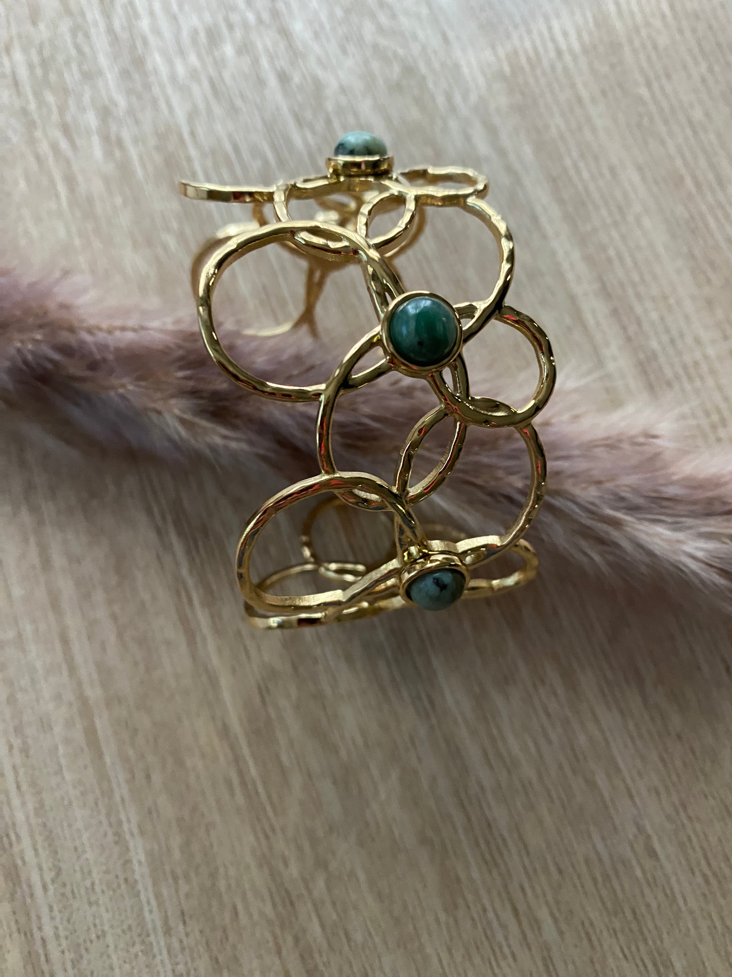 MANCHETTE FLEURS PIERRES NATURELLES  TURQUOISE AFRICAINE