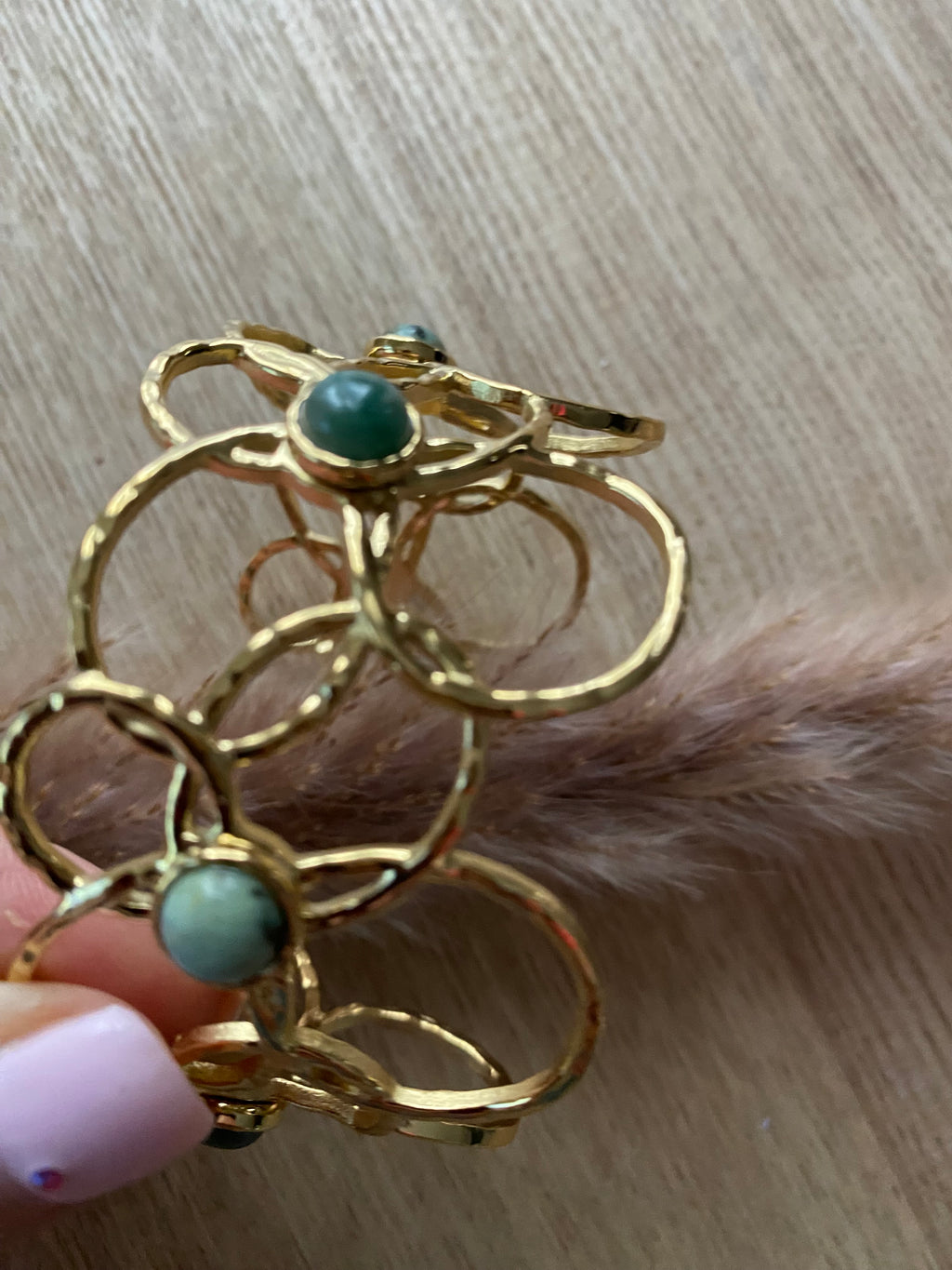 MANCHETTE FLEURS PIERRES NATURELLES  TURQUOISE AFRICAINE