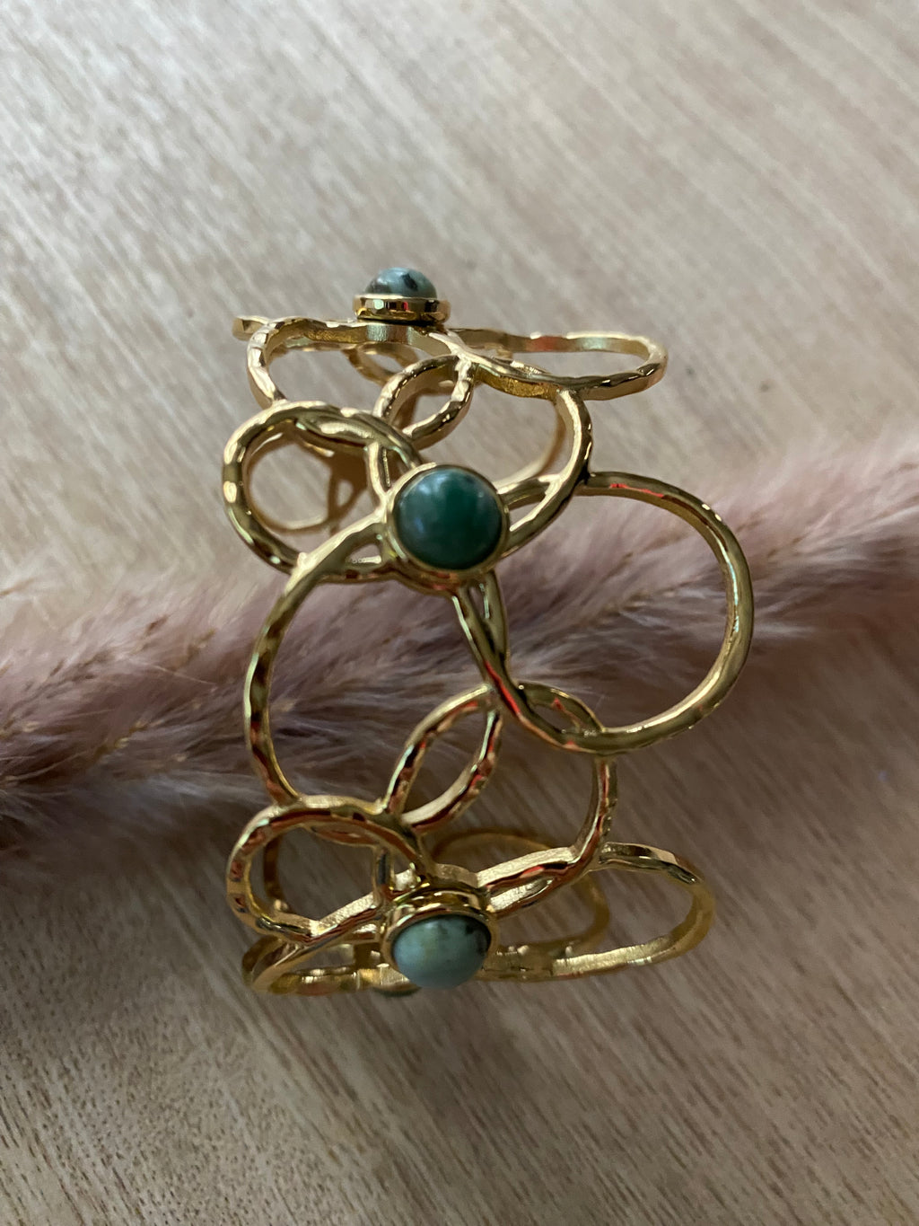 MANCHETTE FLEURS PIERRES NATURELLES  TURQUOISE AFRICAINE