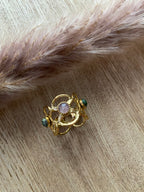 BAGUE FLEURS AVEC PIERRES NATURELLES  QUARTZ FRAISE