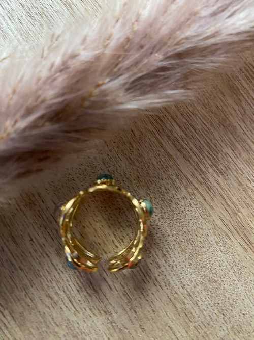 BAGUE FLEURS AVEC PIERRES NATURELLES  QUARTZ FRAISE