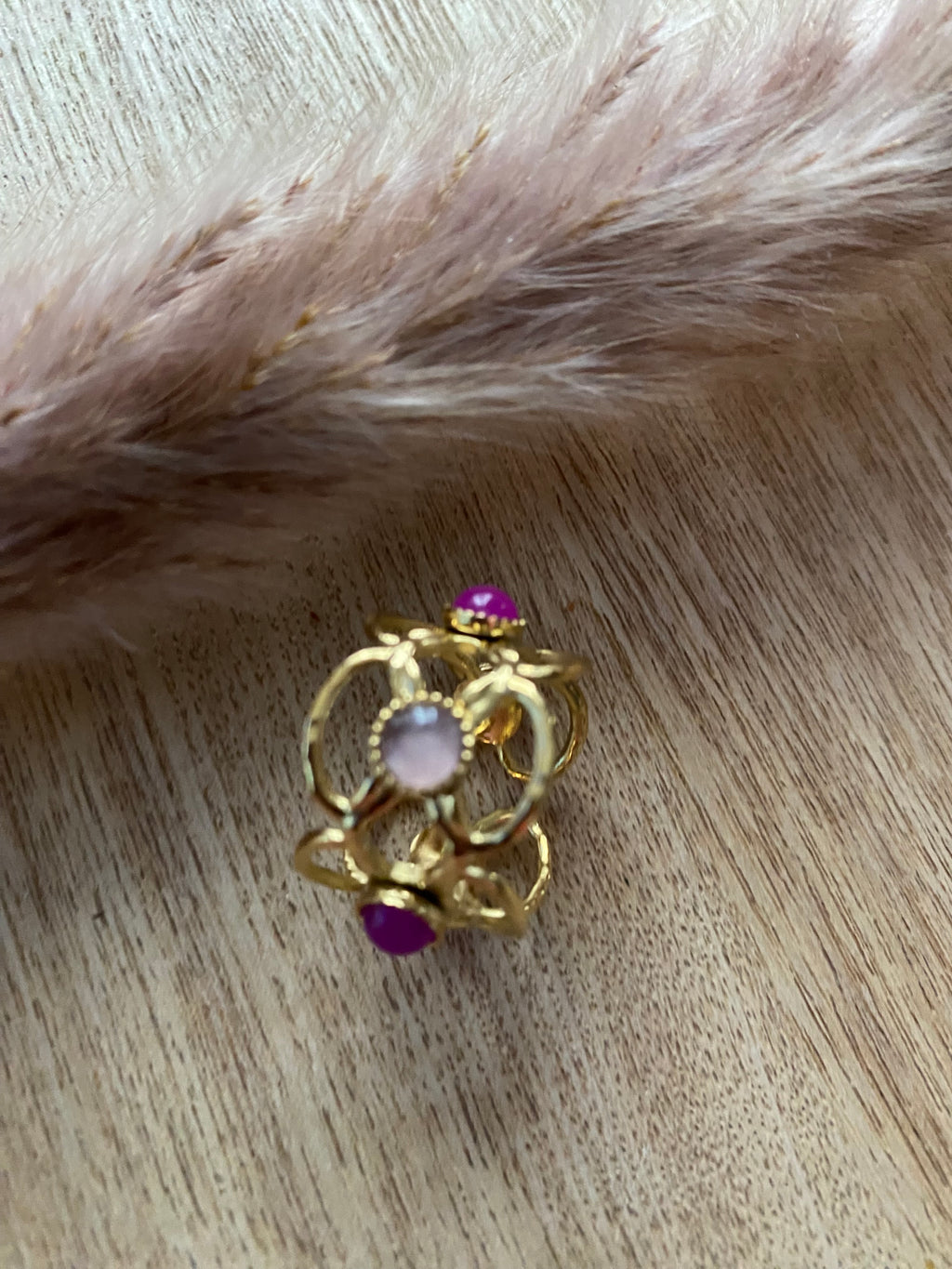 BAGUE FLEURS AVEC PIERRES NATURELLES  AMETHYSTE
