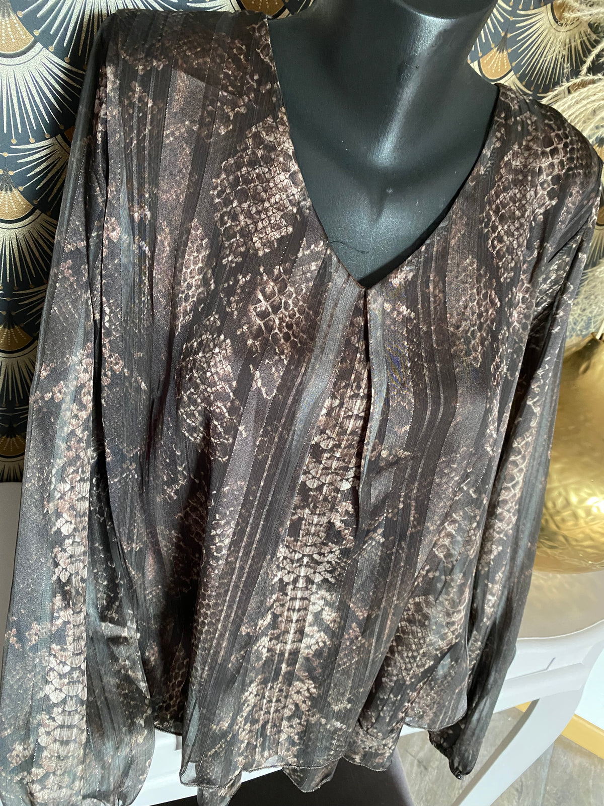 BLOUSE FLUIDE PYTHON MARRON ET NOIRE  TU 36/44