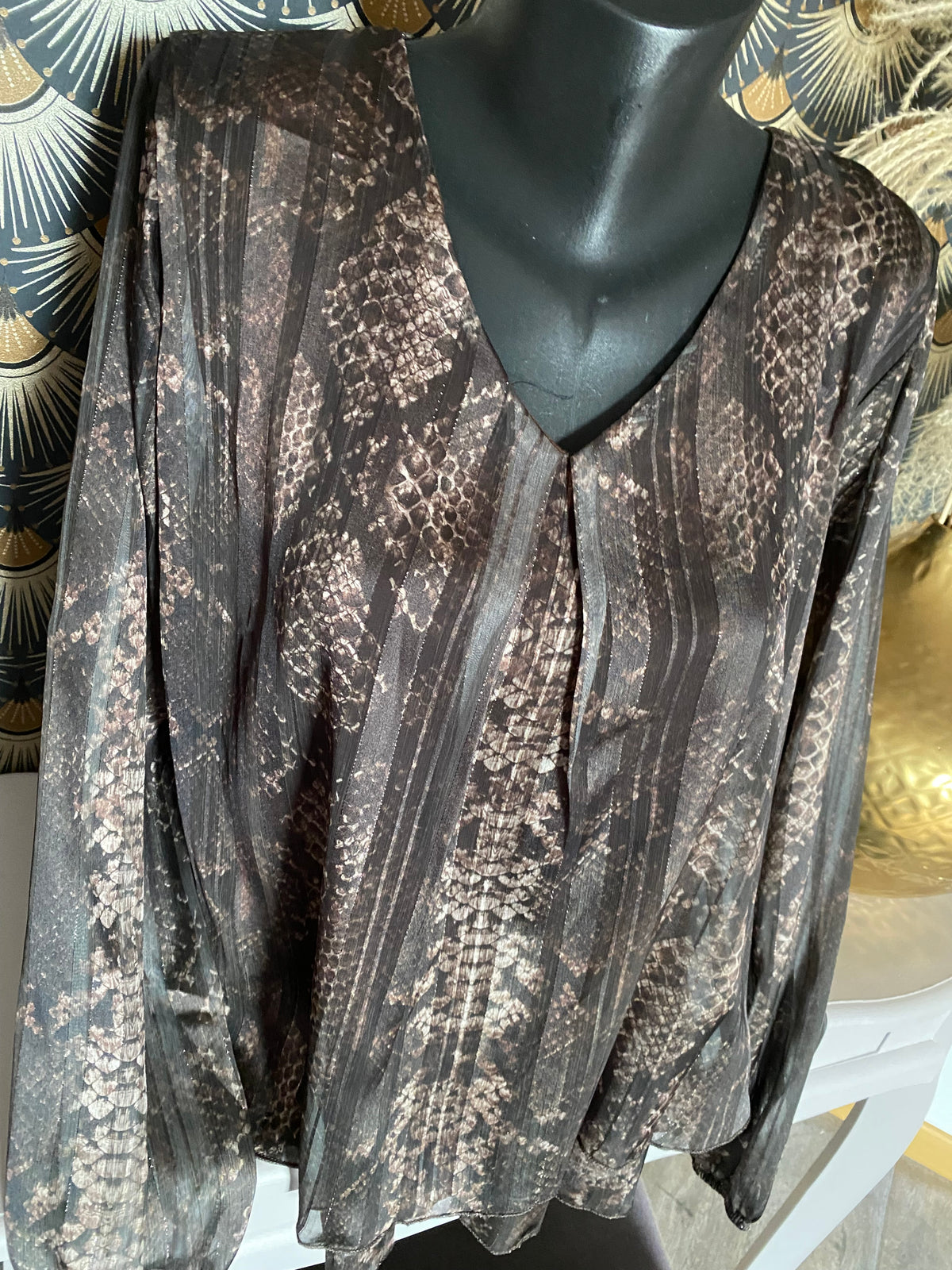 BLOUSE FLUIDE PYTHON MARRON ET NOIRE  TU 36/44