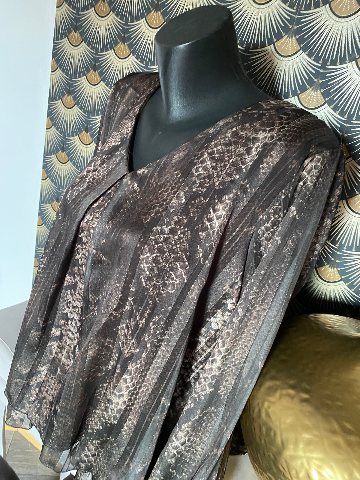 BLOUSE FLUIDE PYTHON MARRON ET NOIRE  TU 36/44