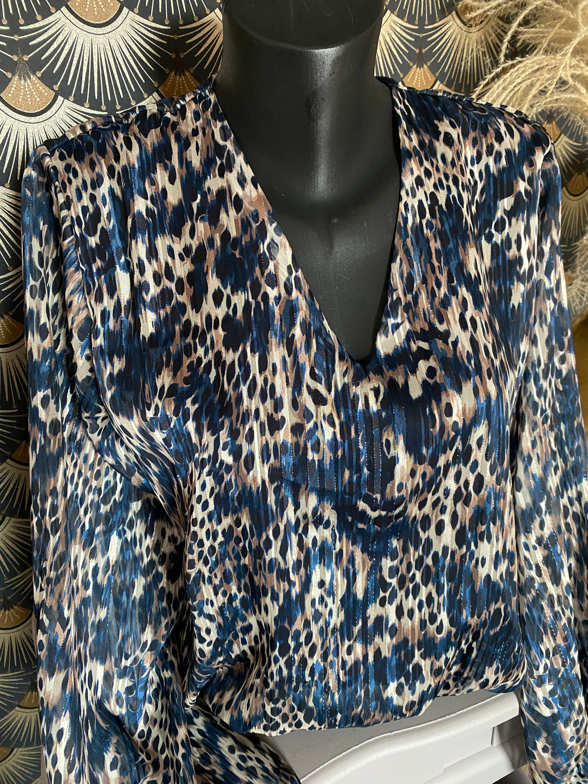 BLOUSE LEOPARD BLEU MARINE TU34/42