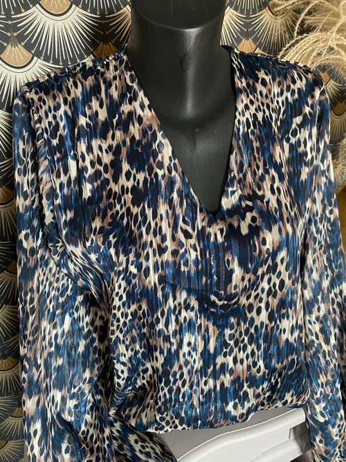 BLOUSE LEOPARD BLEU MARINE TU34/42