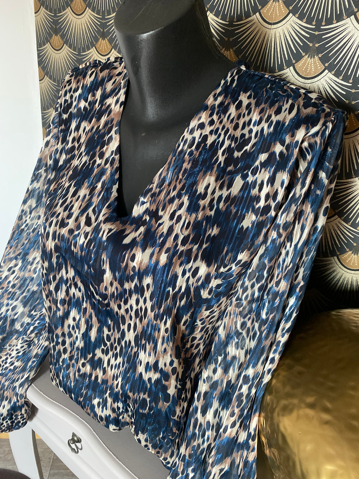 BLOUSE LEOPARD BLEU MARINE TU34/42