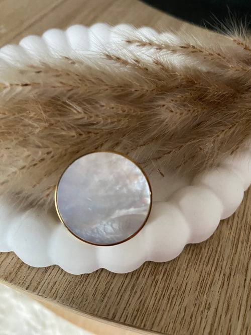 BAGUE RONDE ACIER INOXYDABLE ET NACRE