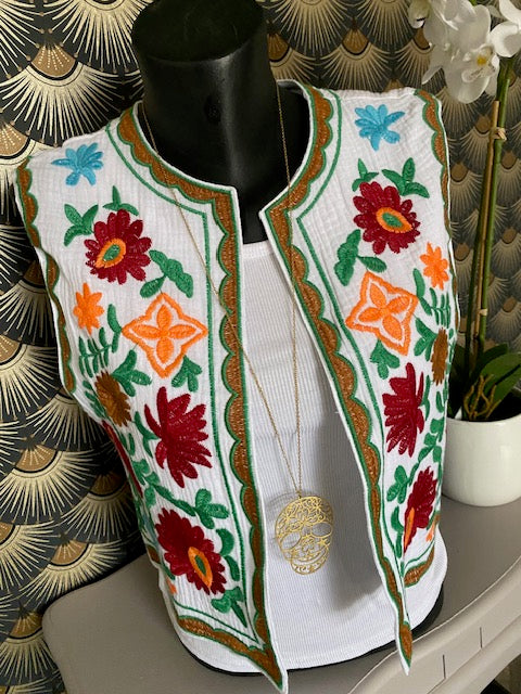 GILET BRODE BLANC  VERT GUCCI     36/42 PETIT 44