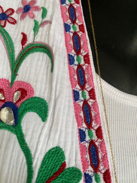 GILET BRODE  BLANC ET ROSE     34/42
