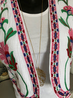 GILET BRODE  BLANC ET ROSE     34/42