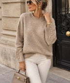 PULL ROMANCE BEIGE   TU 36/42 PETIT 44  DENTELLE ET BOUTONS