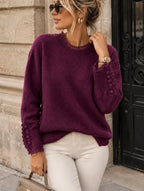 PULL ROMANCE PRUNE  TU 36/42 PETIT 44  DENTELLE ET BOUTONS