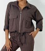 VESTE FINES RAYURES GRIS CHOCO  TU 36/44