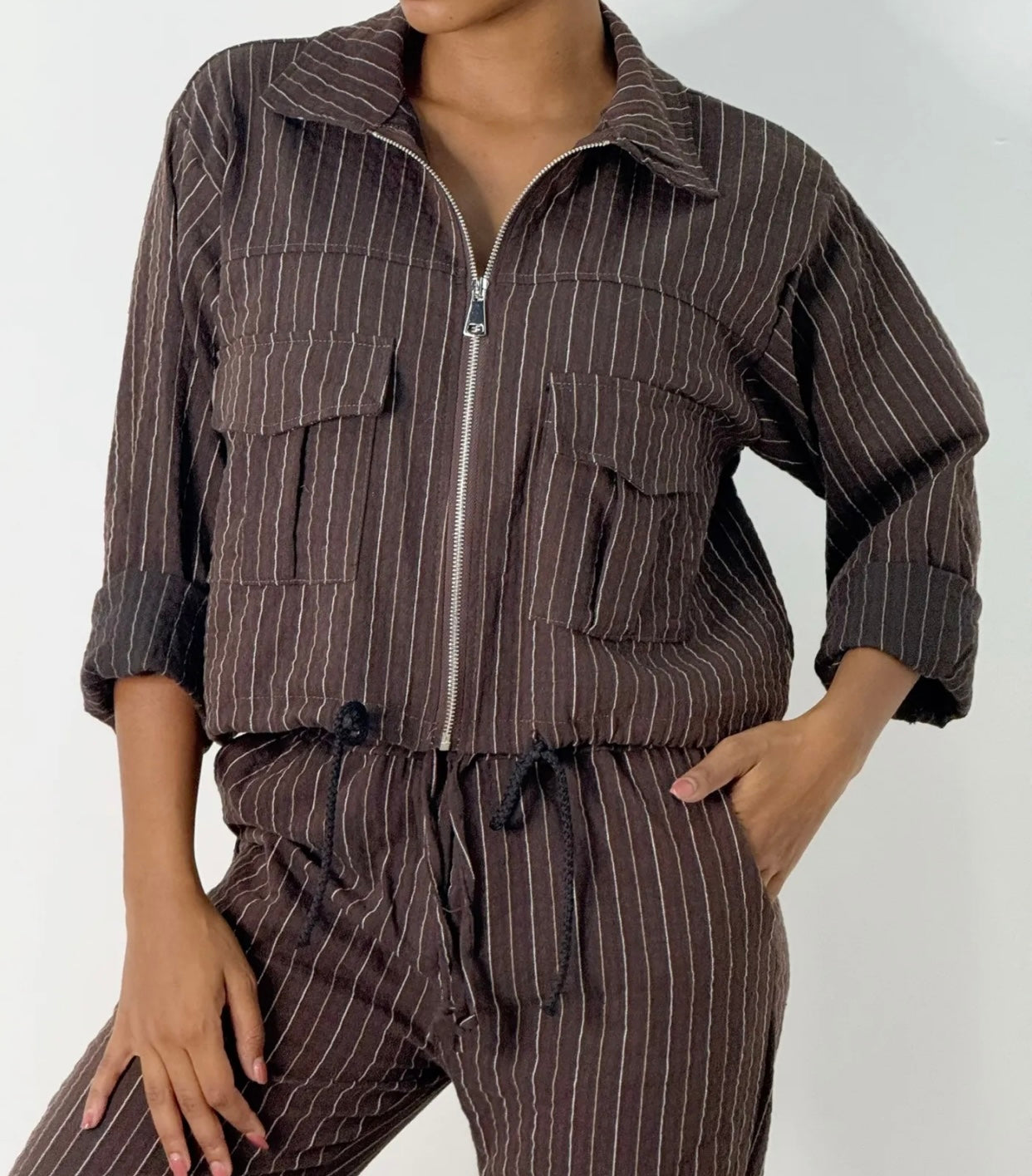 VESTE FINES RAYURES GRIS CHOCO  TU 36/44