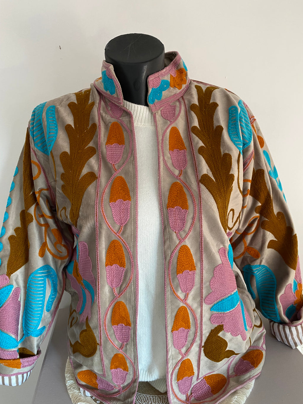 VESTE VELOURS BRODEE  TAUPE   TU 36/42