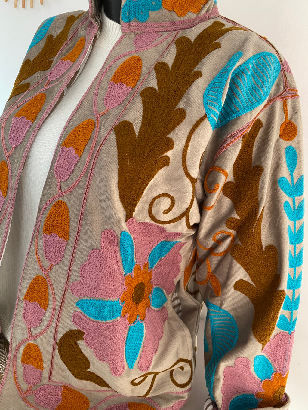 VESTE VELOURS BRODEE  TAUPE   TU 36/42